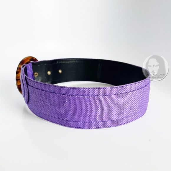 Vintage Belt by Ungaro Parallele with Round Resin Buckle Wide Purple Fabric Sz36 - Picture 6 of 10